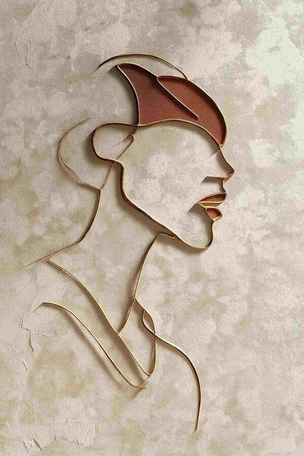 Woman's face made out of brown pieces of bread Woman's face made out of brown pieces of bread