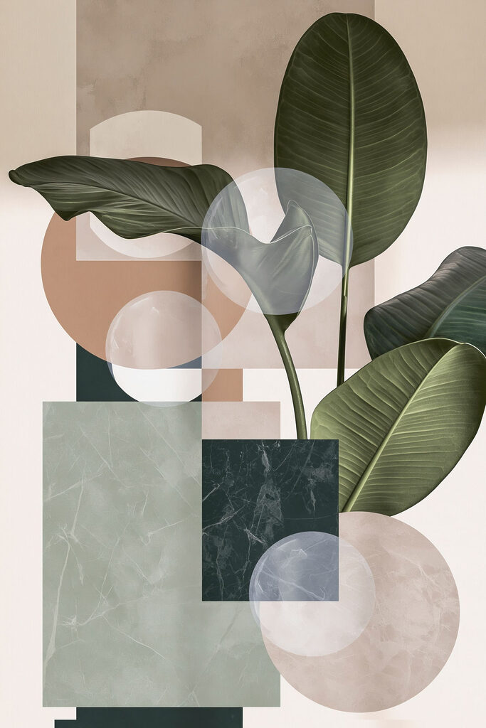 Plant with leaves and geometric shapes Plant with leaves and geometric shapes