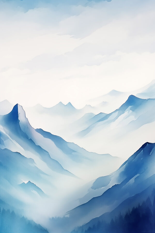 Painting of mountains and fog Painting of mountains and fog