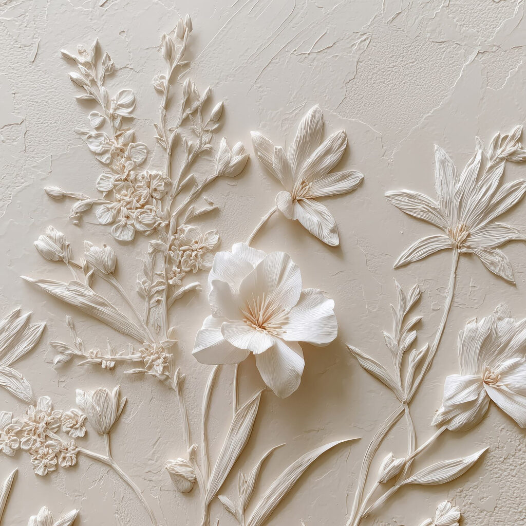 White flower embroidery on a white surface