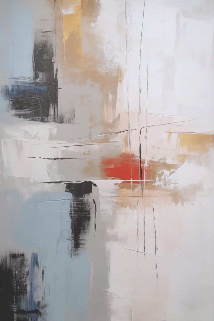 Painting of a white wall with black and red paint