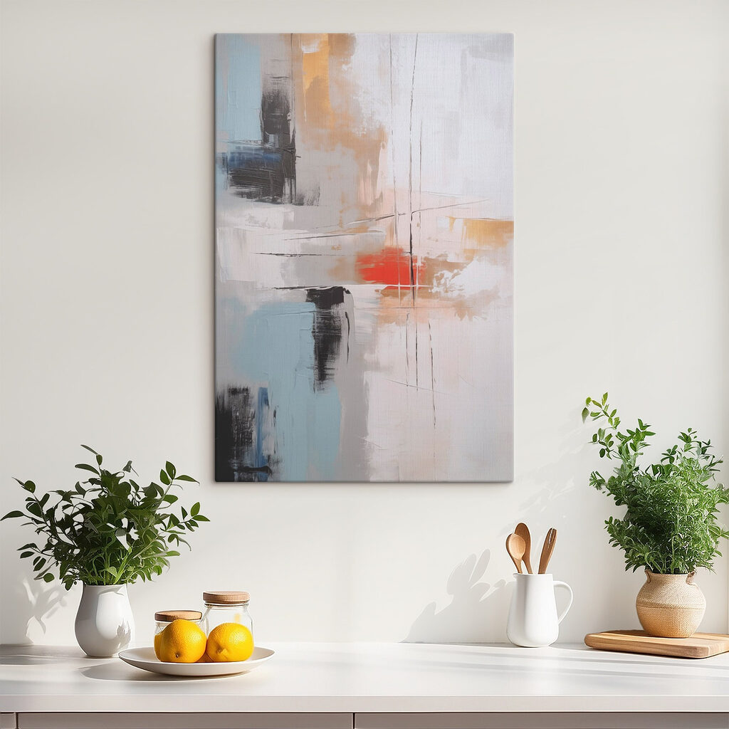 Painting of a white wall with black and red paint