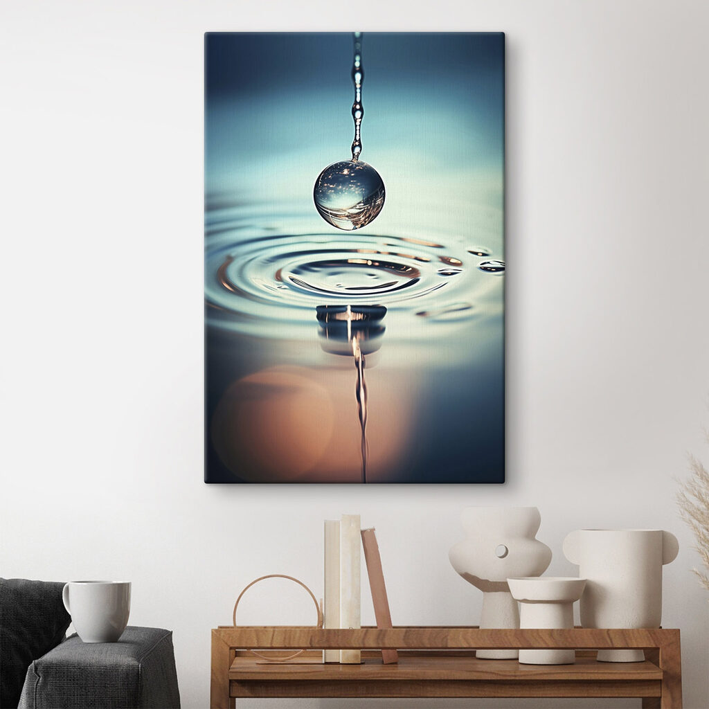 Drop of water falling into water