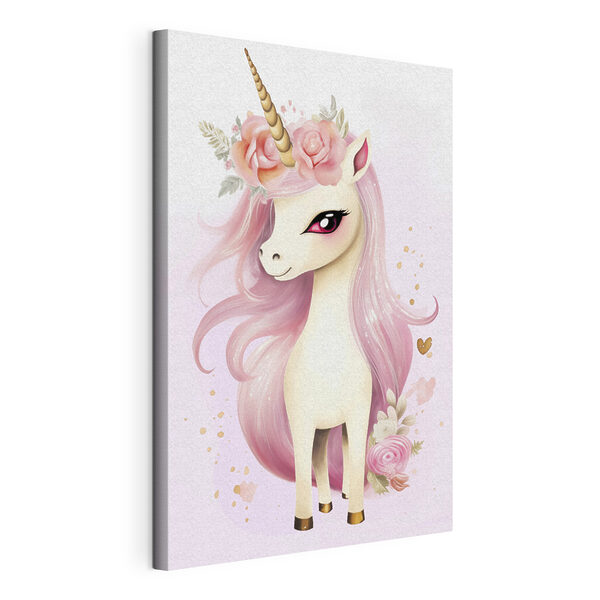 Unicorn cu păr roz și flori Tablouri Unicorn cu păr roz și flori