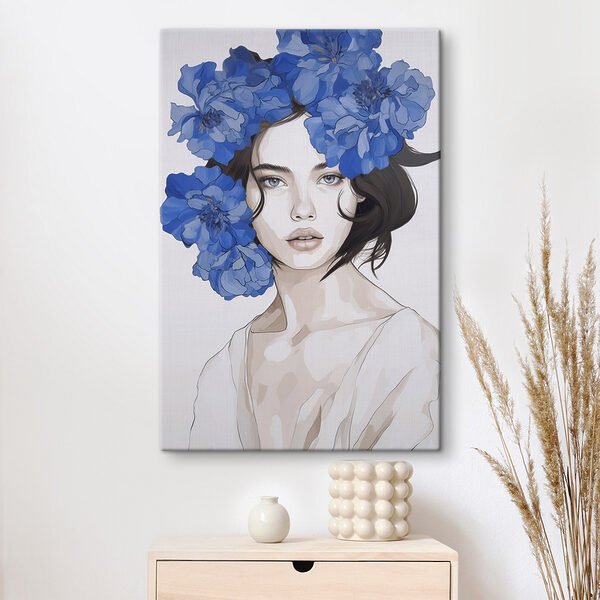 Tablouri Tablouri Femeie cu flori albastre pe cap (SKU: s45756)