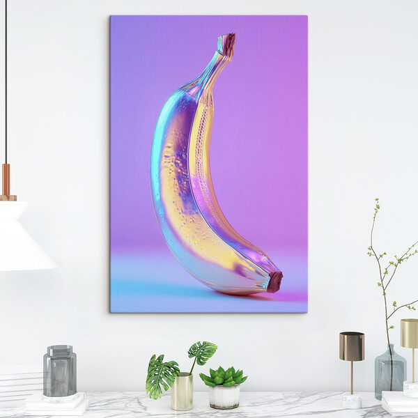 Tablouri Tablouri O banană colorată pe un fundal violet (SKU: s45728)