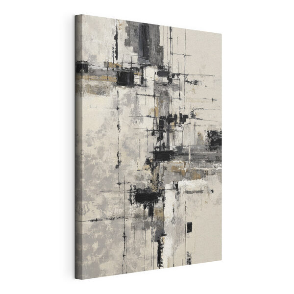Painting of a white wall with black and white squares