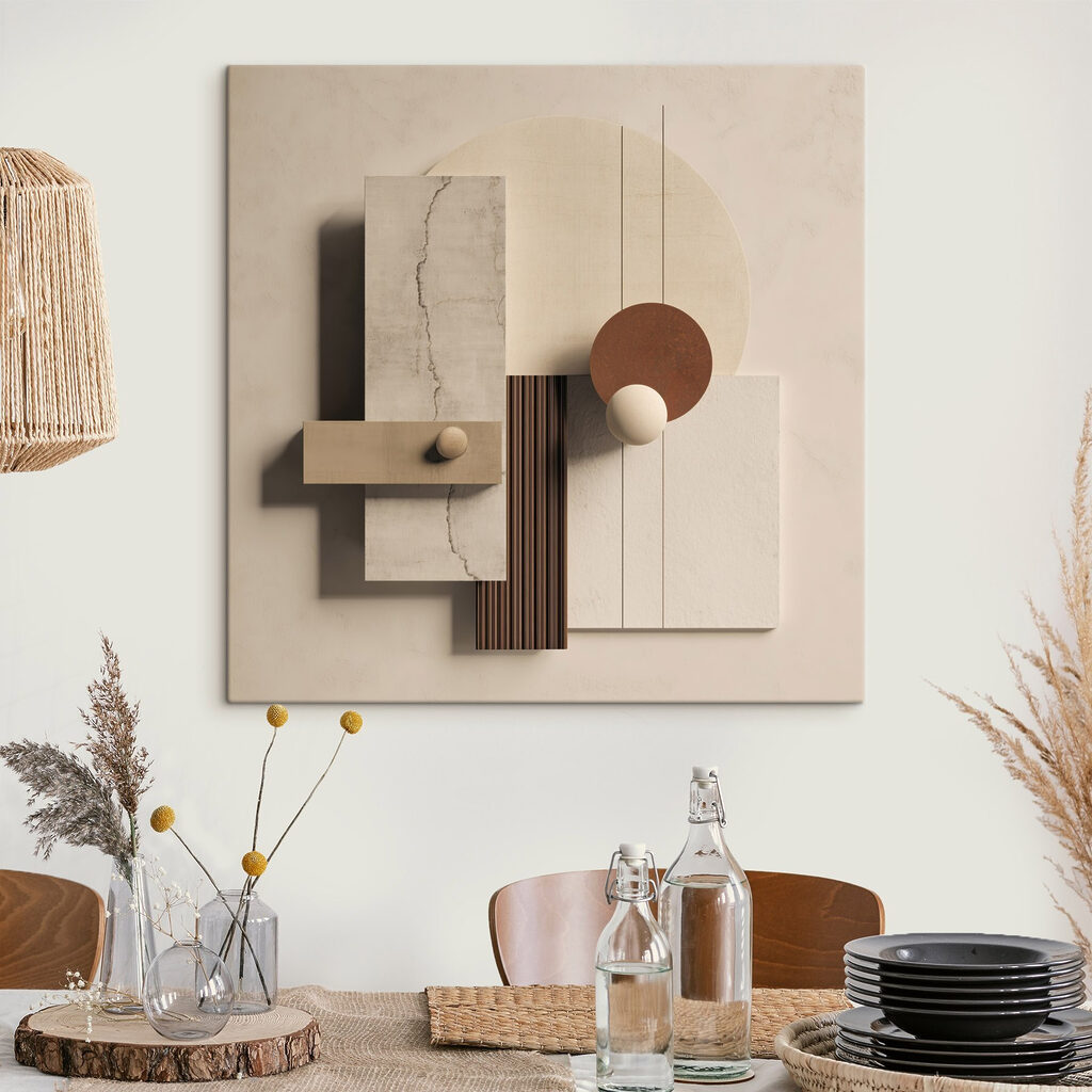 Wall art with different shapes and colors