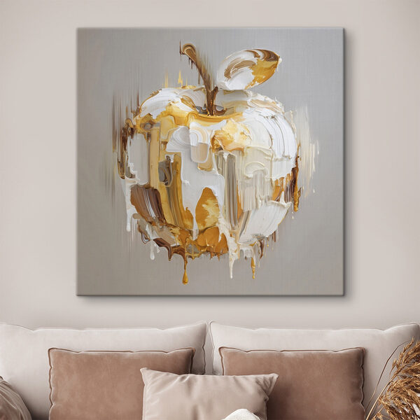 White and brown apple with a white and brown paint on it