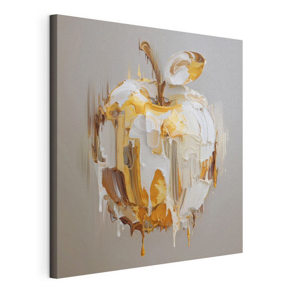 White and brown apple with a white and brown paint on it