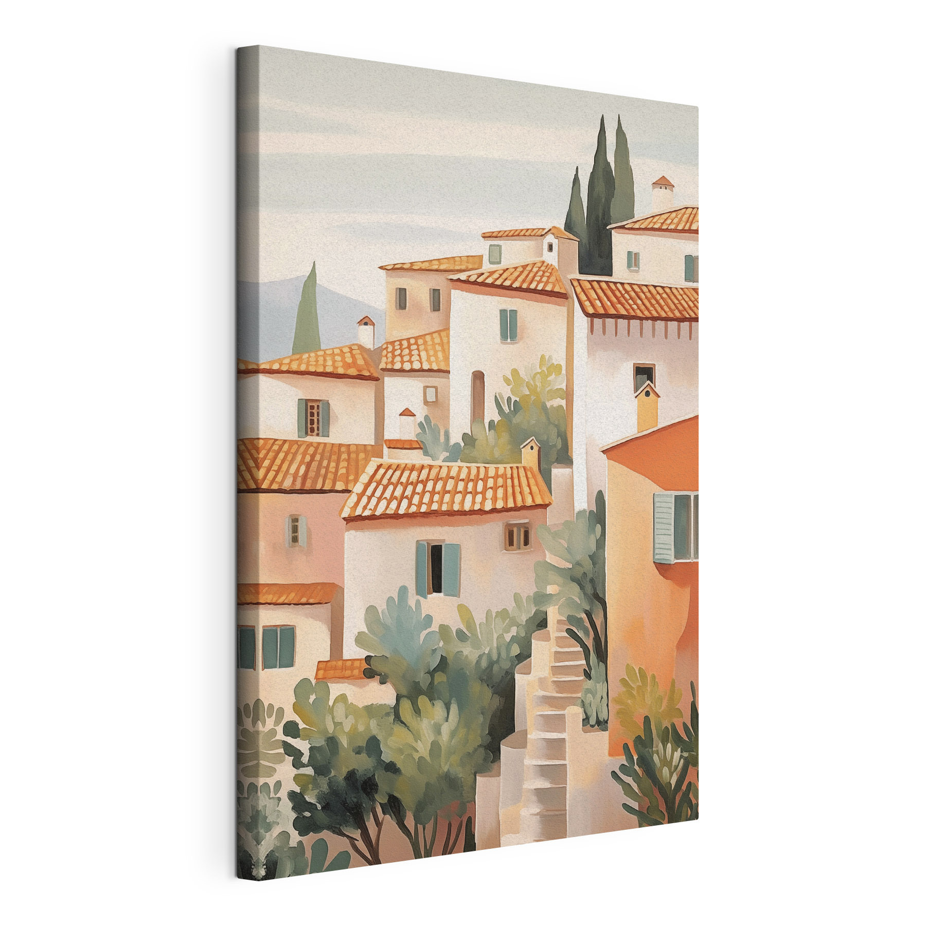 Painting of a group of buildings Painting of a group of buildings