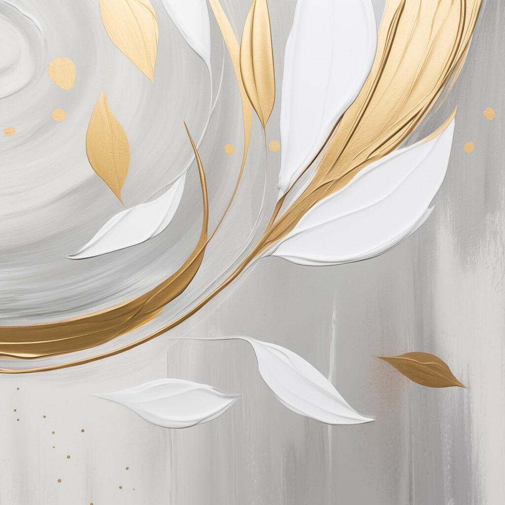 Painting of leaves and swirls