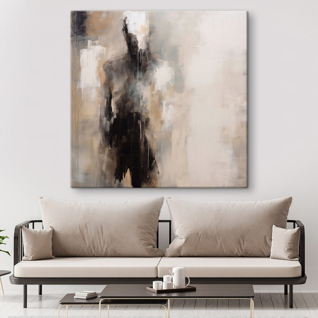 Painting of a person in black and white