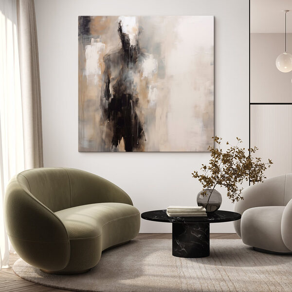 Painting of a person in black and white