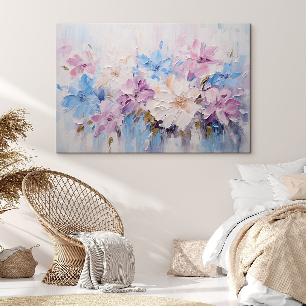 Painting of flowers on a white surface Painting of flowers on a white surface