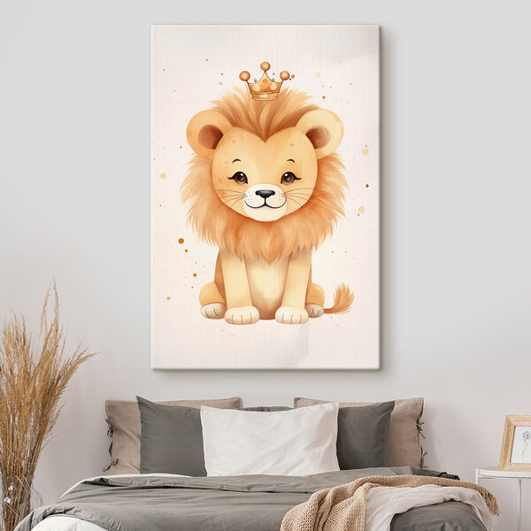Watercolor of a lion with a crown