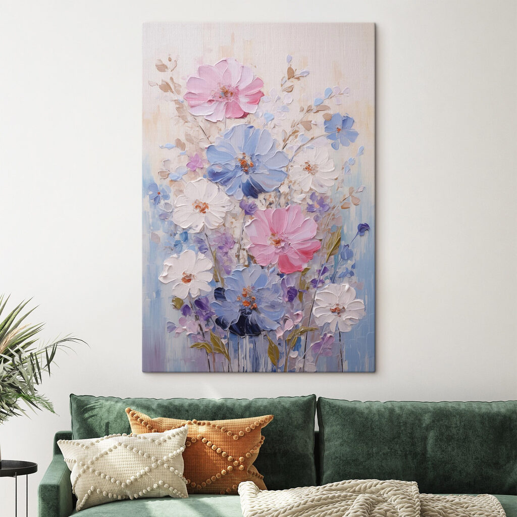 Painting of flowers on a white surface