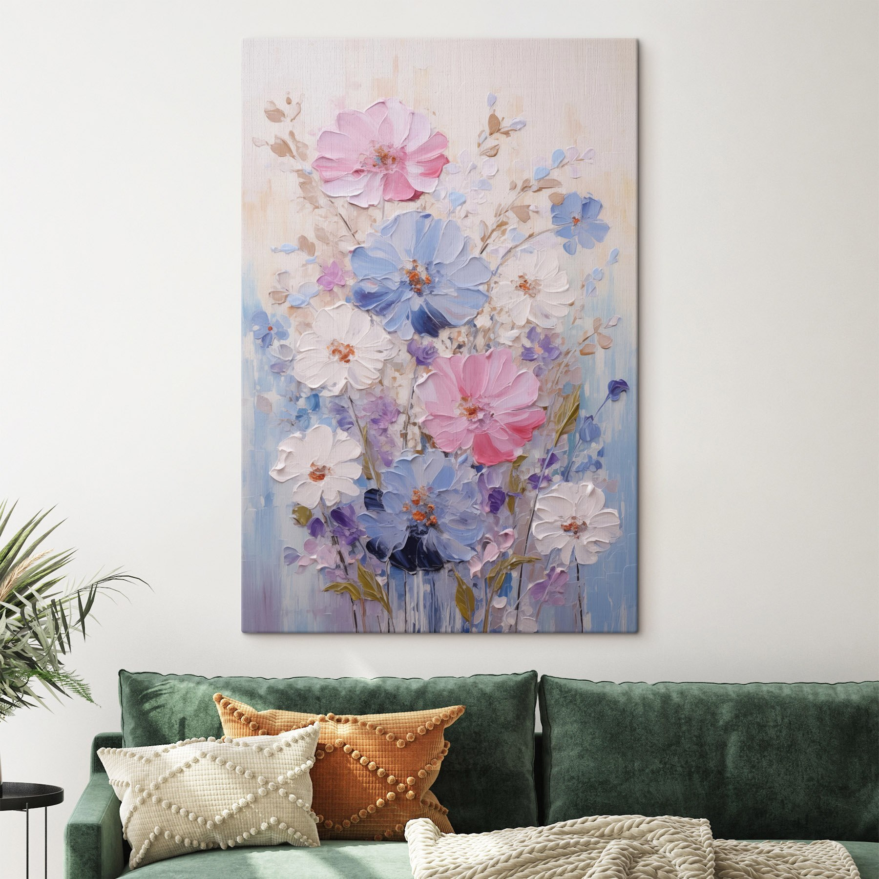 Painting of flowers on a white surface