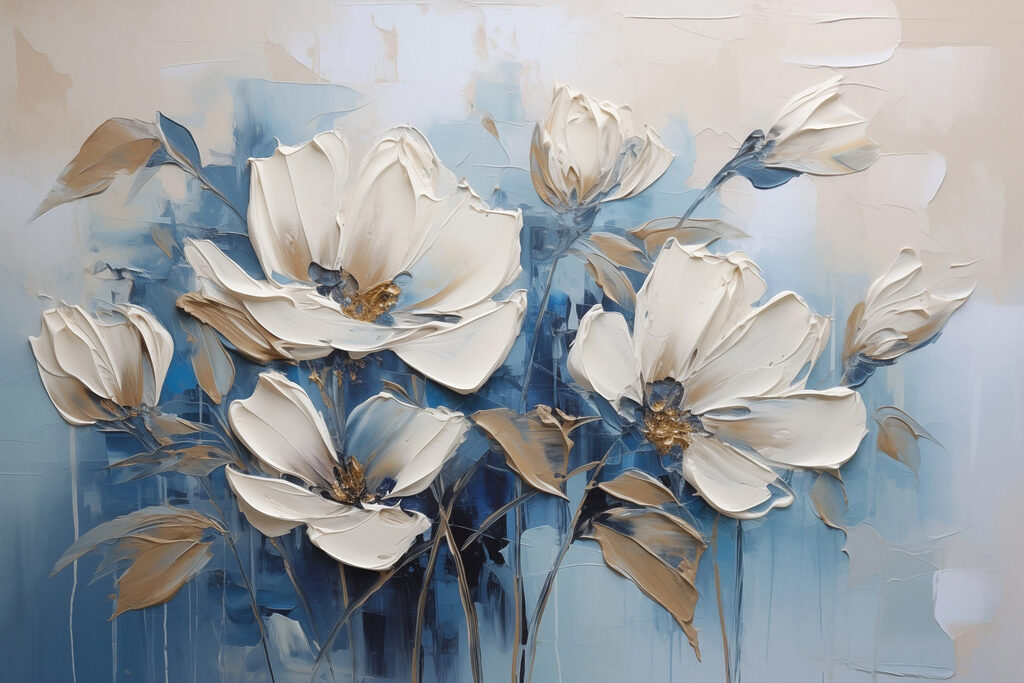 Painting of flowers on a blue background Painting of flowers on a blue background