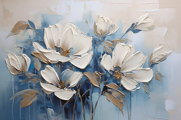 Painting of flowers on a blue background Painting of flowers on a blue background