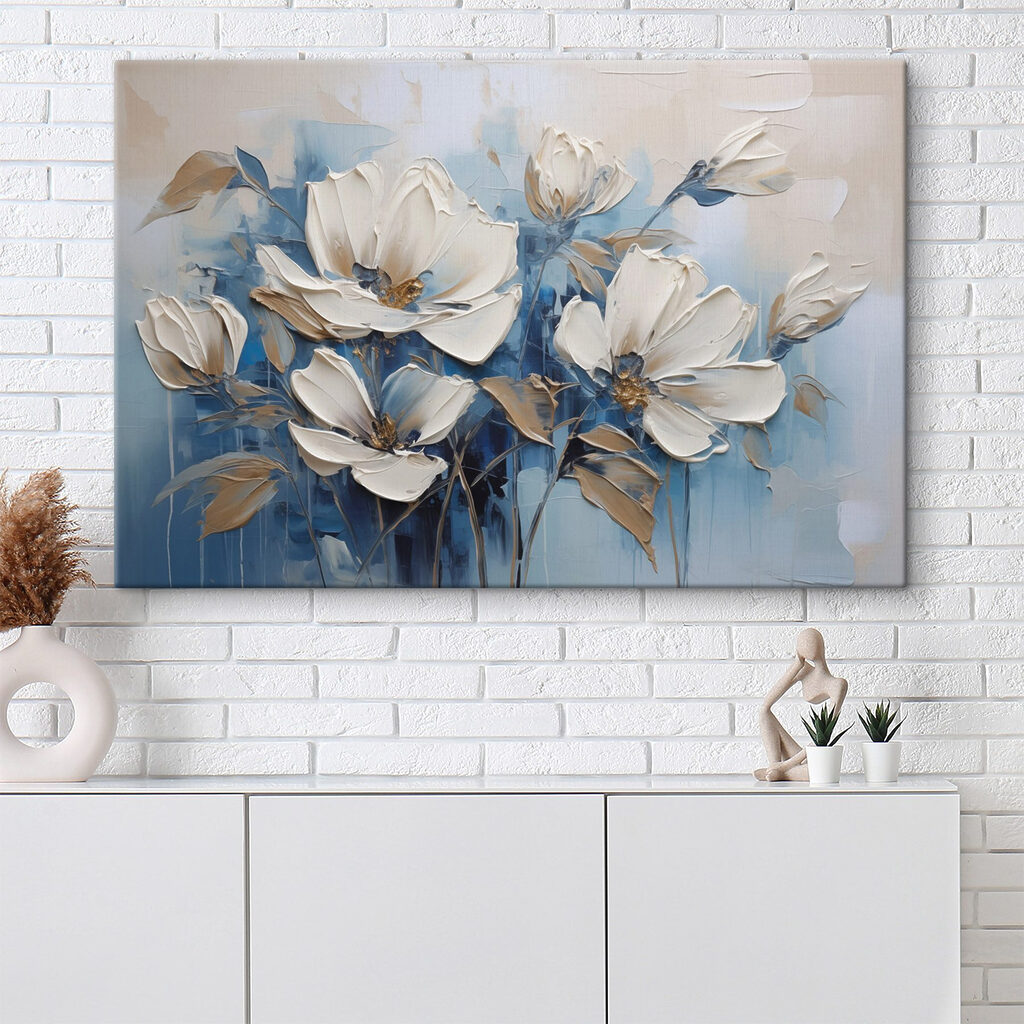 Painting of flowers on a blue background Painting of flowers on a blue background