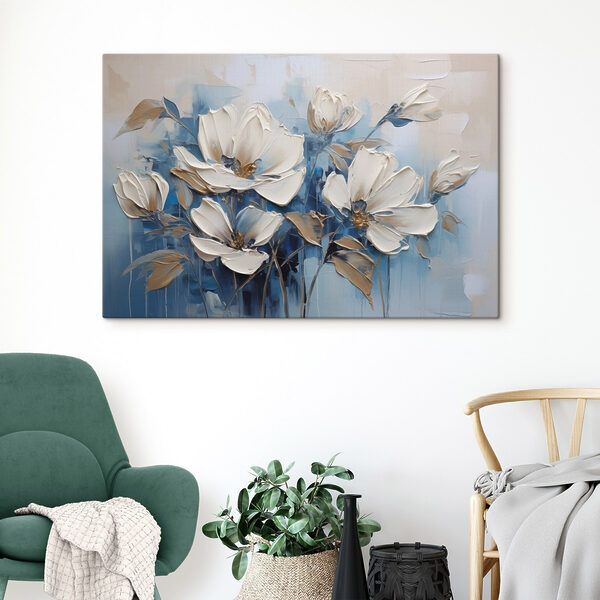 Painting of flowers on a blue background Painting of flowers on a blue background