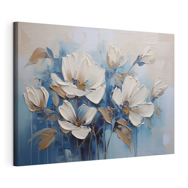 Tablouri Tablou cu flori pe fundal albastru (SKU: s46396) Tablouri Tablouri Tablou cu flori pe fundal albastru (SKU: s46396)