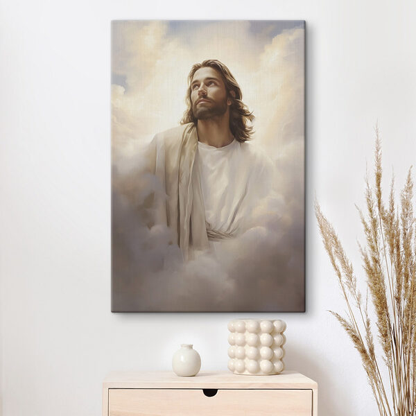 Tablouri Tablouri Un bărbat îmbrăcat într-o mantie albă, cu nori pe cer (SKU: s46445)
