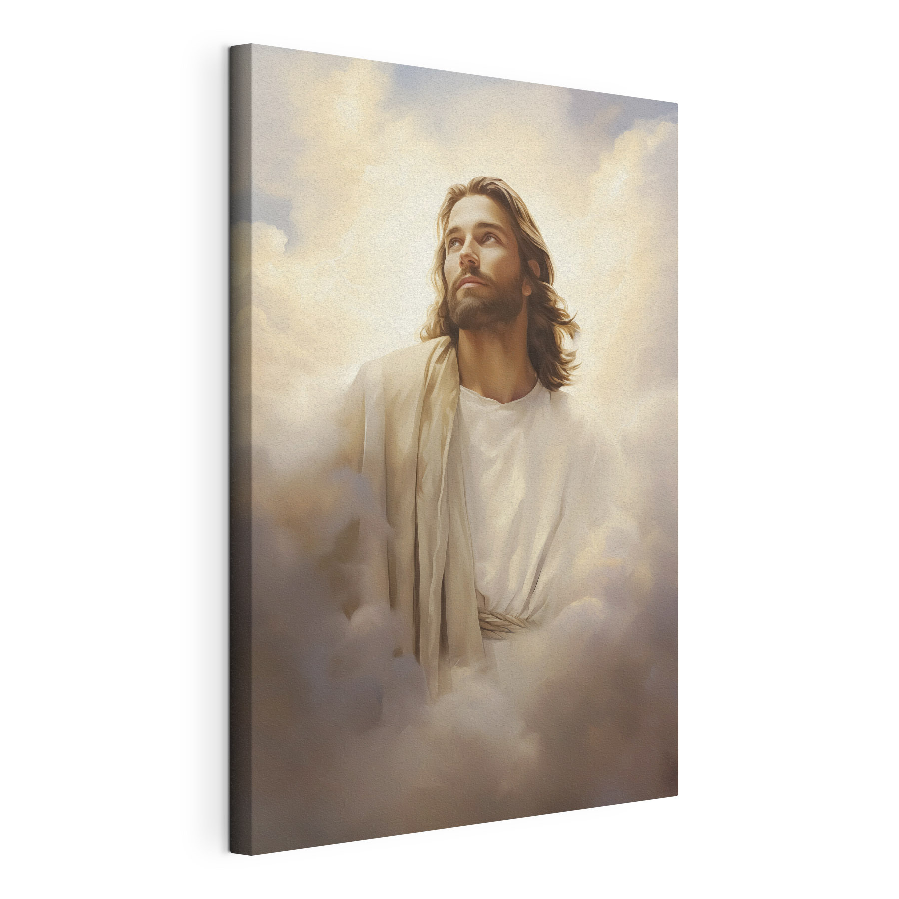 Man in white robe with clouds in the sky Man in white robe with clouds in the sky