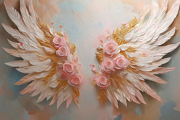 Pink and white wings with flowers Pink and white wings with flowers