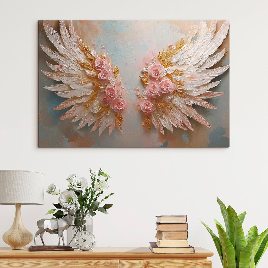 Pink and white wings with flowers Pink and white wings with flowers