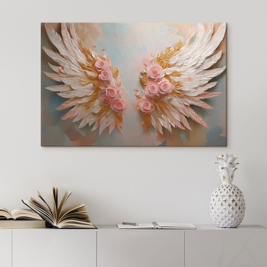 Pink and white wings with flowers Pink and white wings with flowers