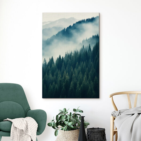Forest of trees with fog