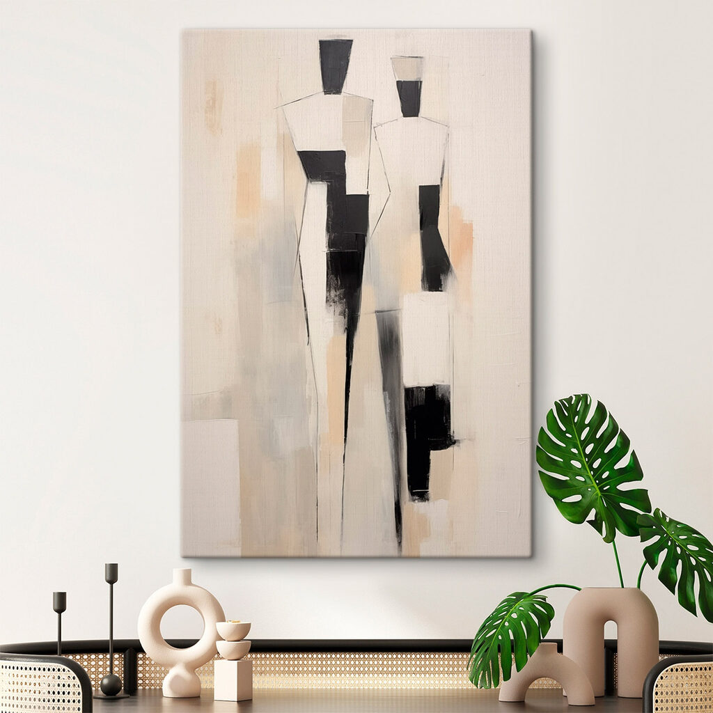 Painting of a person in black and white
