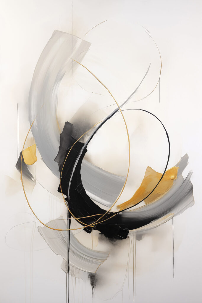 Painting of a black and yellow swirl