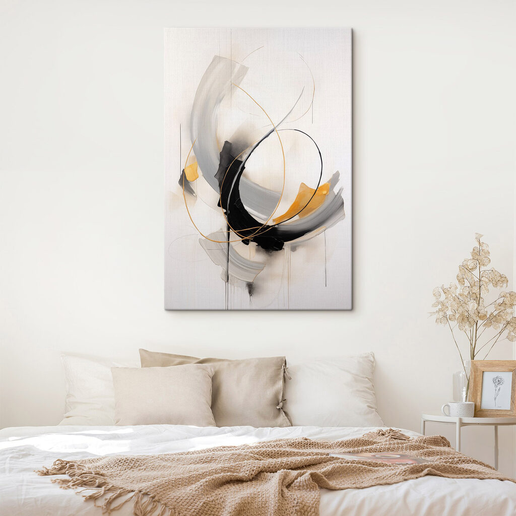 Painting of a black and yellow swirl
