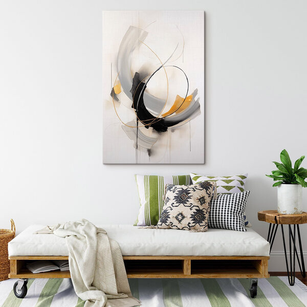 Painting of a black and yellow swirl