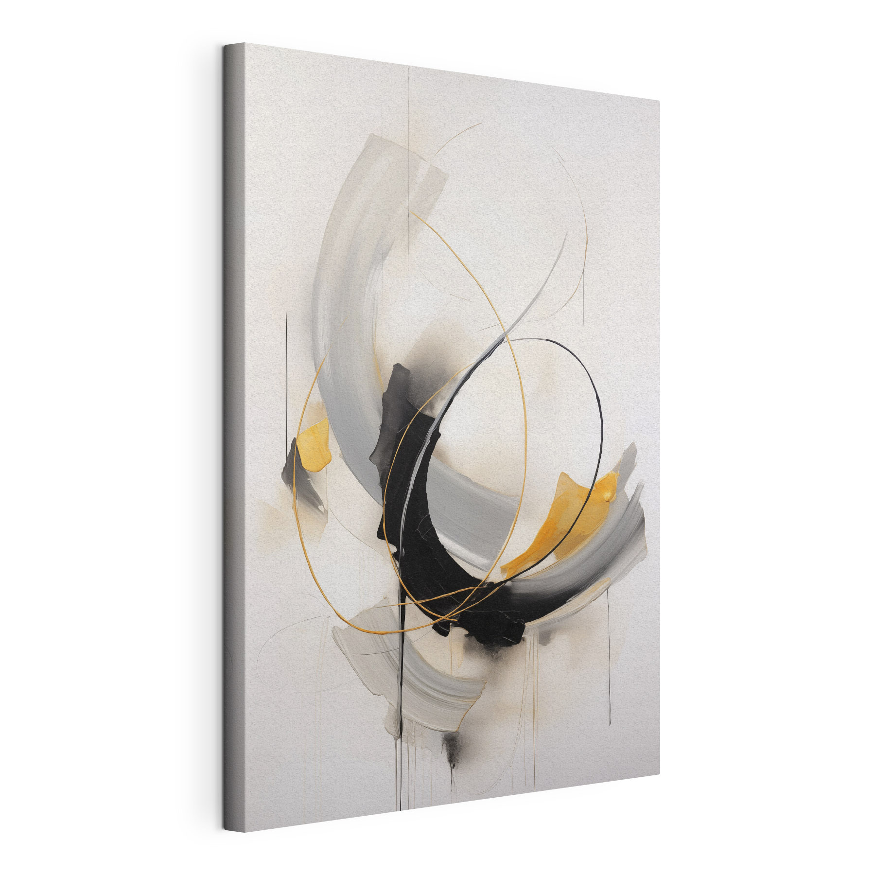 Painting of a black and yellow swirl