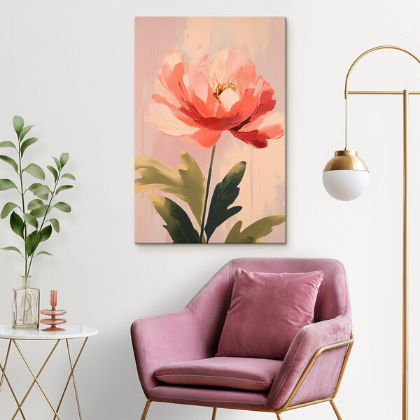 Tablouri Tablouri Floare de un roz pal, cu frunze luxuriante (SKU: s46949)