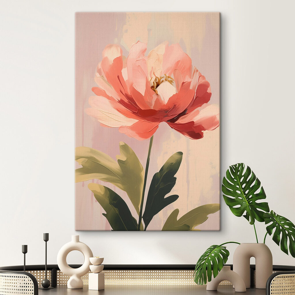 Soft pink bloom with lush leaves
