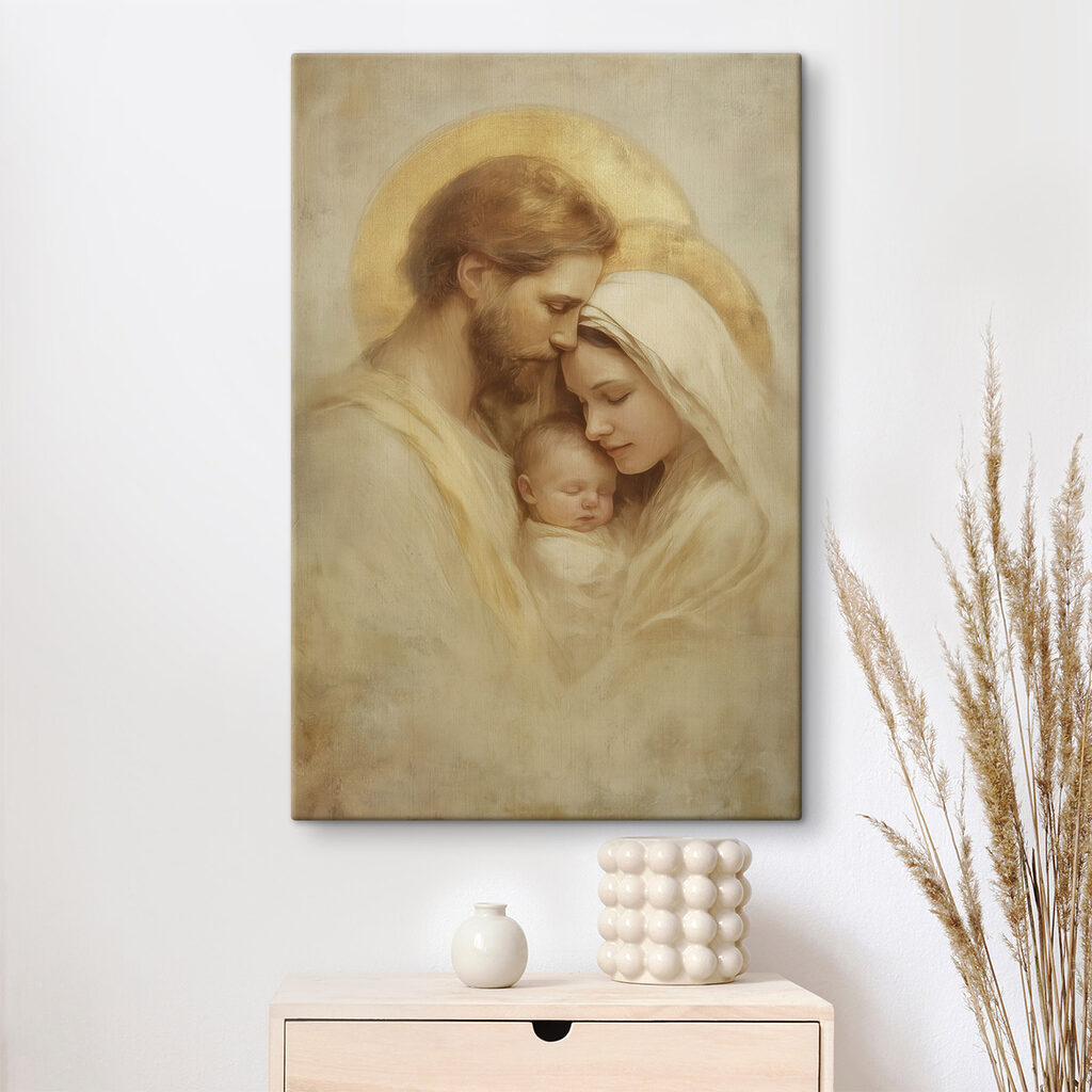 Painting of a family holding a baby