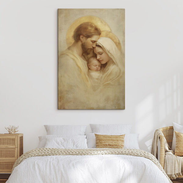 Painting of a family holding a baby