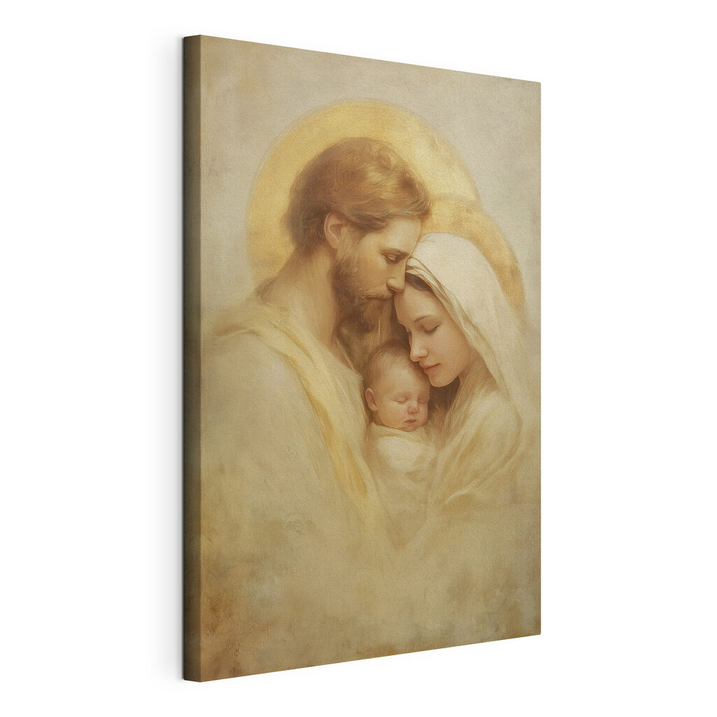 Painting of a family holding a baby