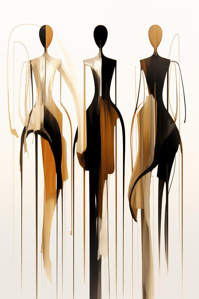 Group of mannequins with flowing paint