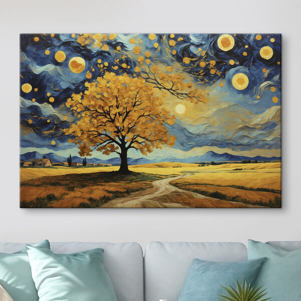Painting of a tree in a field