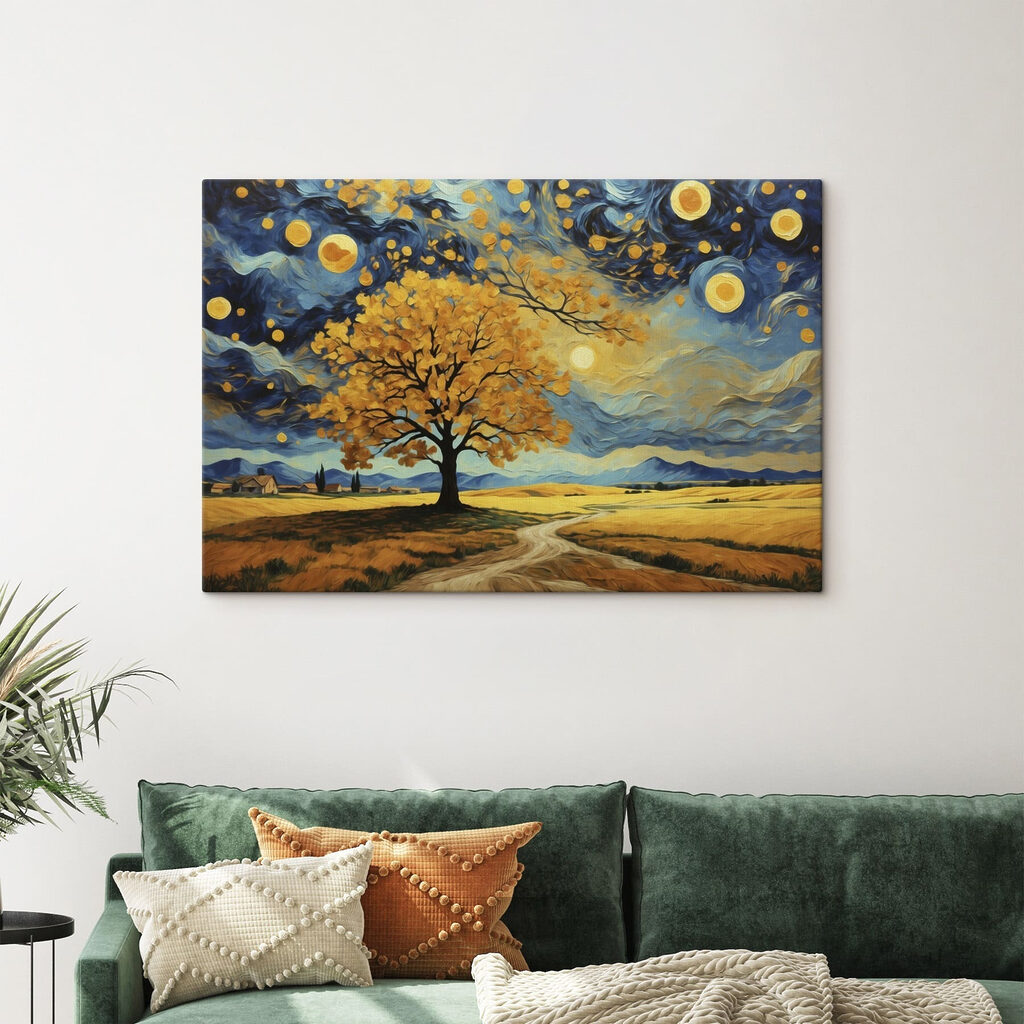 Painting of a tree in a field