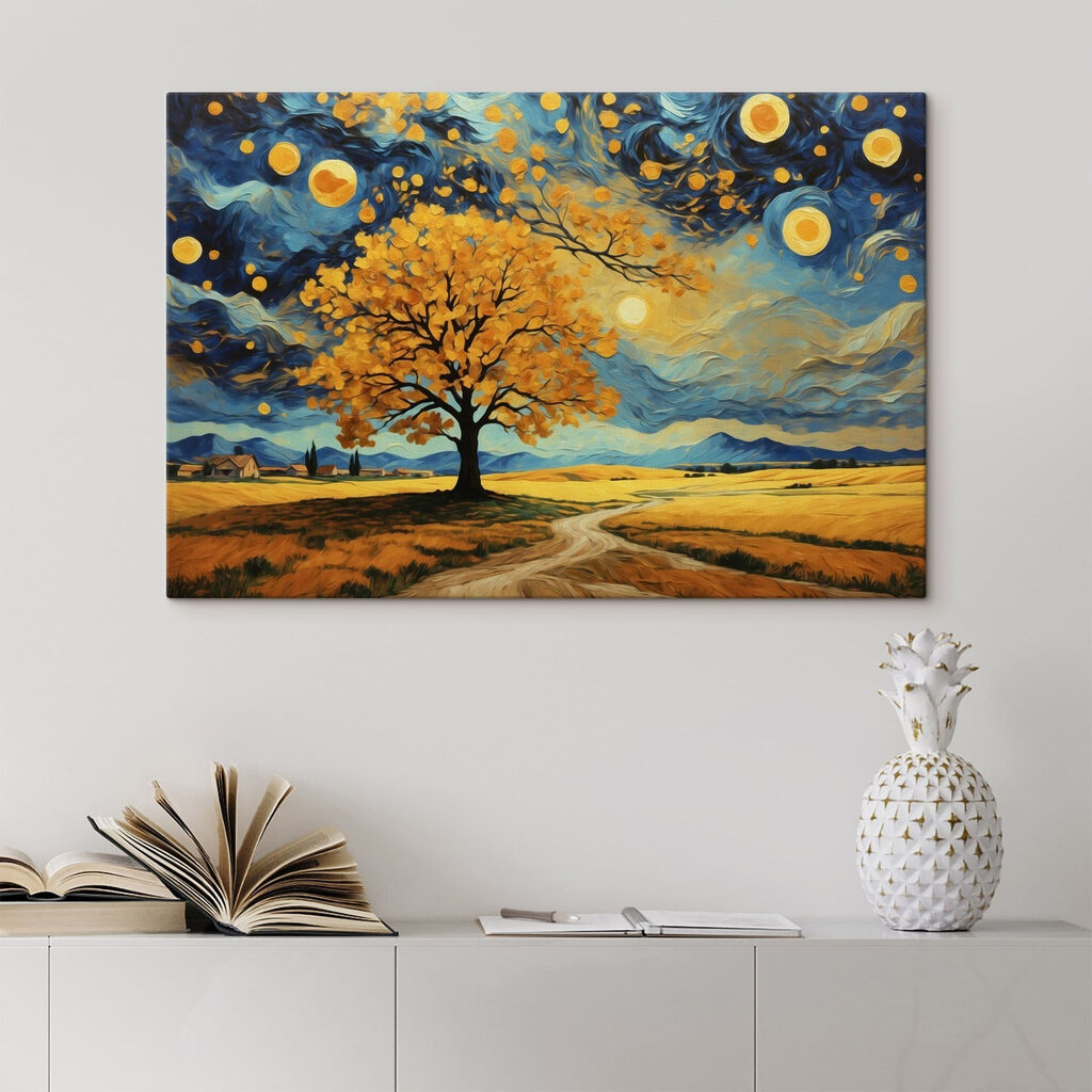 Painting of a tree in a field