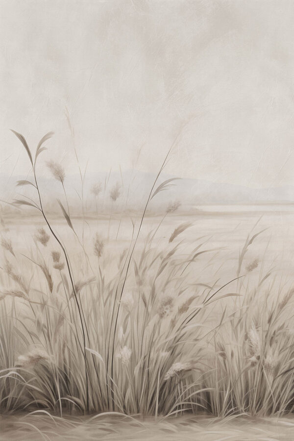 Field of grass with a foggy sky