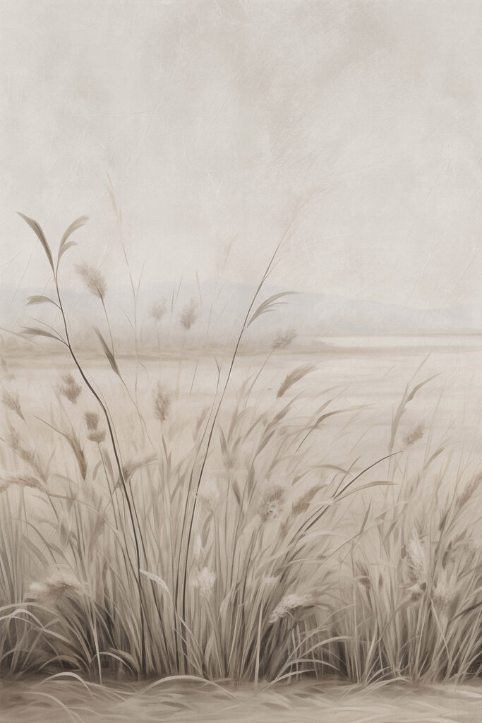 Field of grass with a foggy sky