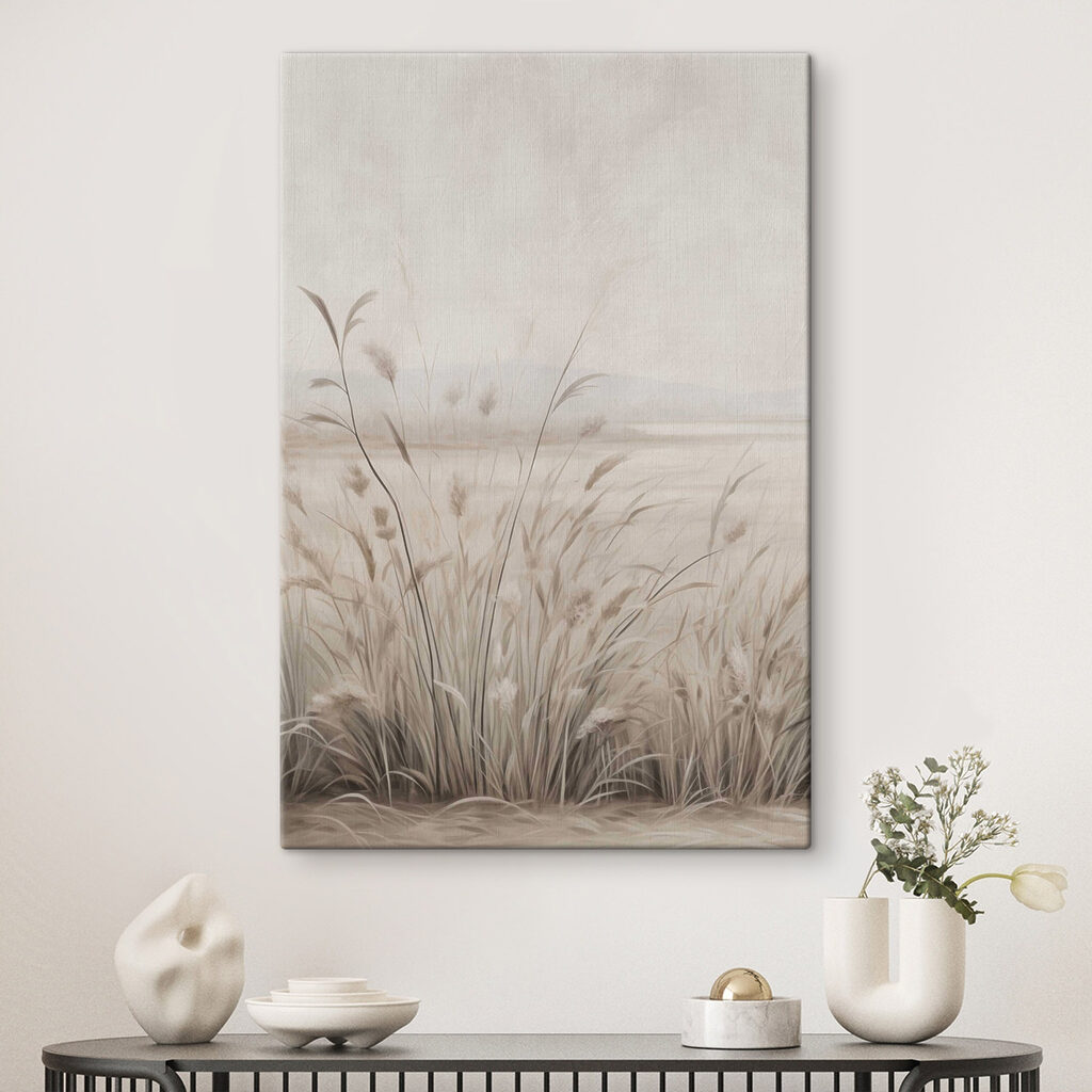 Field of grass with a foggy sky